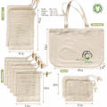 10packs Net Produce Grocery Shopping Drawstring Reusable Organic Cotton Mesh Bag for Fruits and Vegetables